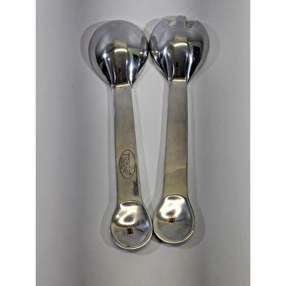 Towle Mother of Pearl Inlay Large Serving Spoon Salad Set 2 Utensils 11" EUC - Picture 4 of 6